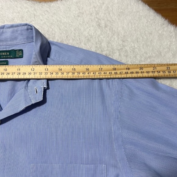 Ralph Lauren Blue & White Pin Striped Cotton Button Down LS Shirt Size 16 1/2 - Picture 7 of 9